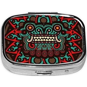 LAMAME Suiker en Schedels Dag van de Dode Draak Totem Gedrukt Vierkante Pillendoos 2 Compartiment Mini Pillendoos Draagbare Reizen Pil Organizer