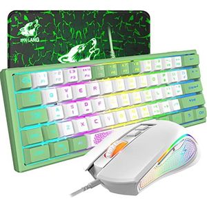 ZIYOU LANG RK61 Gaming Toetsenborden en Muis voor Laptop PC, Witte Toetsenbord Muis, Led toetsenbord Muizen Gaming, 60 procent Usb Backlit Toetsenbord Mechanisch Gevoel voor PS4, Xbox, MAC, UK LAYOUT