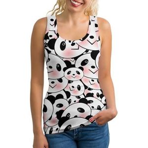 Schattig panda gezichtspatroon dames tank top mouwloos T-shirt pullover vest atletische basic shirts zomer bedrukt