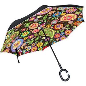 RXYY Winddicht Dubbellaags Vouwen Omgekeerde Paraplu Pasen Bloemen Eieren Paisley Waterdichte Reverse Paraplu voor Regenbescherming Auto Reizen Outdoor Mannen Vrouwen