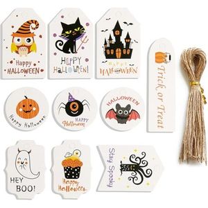 100 STKS Cartoon Halloween Tags met Touwen voor Wrapping Zakken Feestelijke Opknoping Patroon Decoratieve Treat Tags