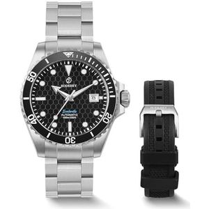 BODERRY Automatisch duikhorloge voor heren - Japans uurwerk, titanium horloge/armband, saffierkristal, 200 m waterdicht, Zwitserse Super-LumiNova, geschroefde kroon, Zwart