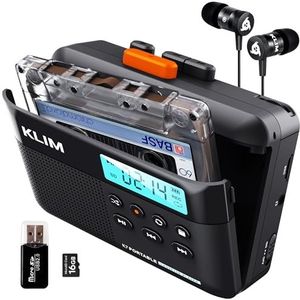 KLIM K7 Cassettespeler, cassette-naar-MP3-converter, draagbare speler met geïntegreerde microfoon en luidspreker, oplaadbare batterij, hoofdtelefoon, SD-kaart 16 GB, zwart-oranje