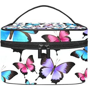 Make-up Organizer Bag, Reizen Make-up Tas Organizer Case Draagbare Cosmetische Tas voor Vrouwen en Meisjes Toiletartikelen Blauw Paars Roze Vlinders Patroon, Meerkleurig, 22.5x15x13.8cm/8.9x5.9x5.4in