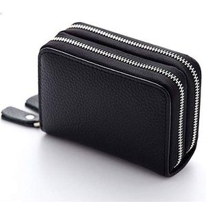 XIANGFANSQ portemonnees voor dames Echt leder Unisex Credit Card Holder Portefeuilles For Women Double Zipper Card Bag (Color : Black)