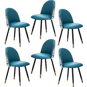 GEIRONV Moderne Keuken Stoel Set van 6, for Woonkamer Slaapkamer Make-upstoel Met Metalen Voeten Lederen Dining Stoel 43 × 43 × 82cm Eetstoelen (Color : Blue)