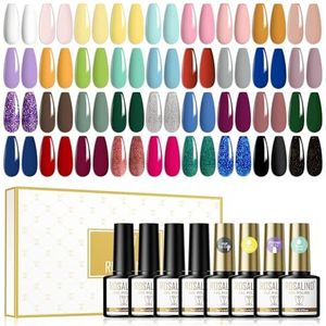 ROSALIND Gel Nagellak Set 40 Vaas with Top Coat en Base Coat en Matte Top Coat en Primer, Soak Off UV/LED Nail Art Manicure Gellak 36 Kleuren Gel Nail Polish Bruin Goud Roze Glitter, 40×8ml
