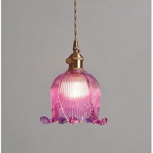LANGDU Moderne bloemen glazen kroonluchter Scandinavische gepersonaliseerde hanglamp 1-lichts E27 fitting hanglamp met verstelbare kabel for keukeneiland studeerkamer woonkamer bar(Color:Purple)