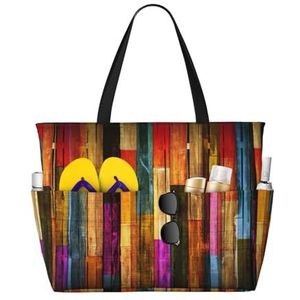 YQxwJL Kleurrijke Geschilderde Hout Print Tote Bag Vrouwen Grote Schoudertas Hobo Tassen Werk Reizen College Casual Tote Handtas, Zwart, Eén maat