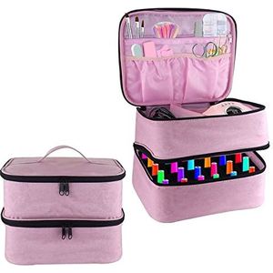 Nagellak draagtas, dubbellaagse nagellak opbergzak - past op nageldrogerlamp en 30 flessen (15ml/0,5 fl.oz), organizertas met verstelbare verdelers voor manicureset, roze, Nagellak draagtas