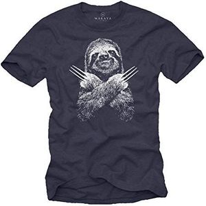 MAKAYA Grappige T-Shirts Voor Mannen - Luiaard Sloth - Korte Mouwen Ronde Hals Blauw Geschenken Jongens/Kinderen/Jongens/Heren Maat XXXL