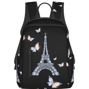 MDATT Eiffeltoren 6 rugzakken elementaire boekentassen meisjes jongens mode casual dagrugzak reizen, college, leraar, Zwart, Eén maat