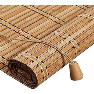 Retro bamboe rolgordijn, jaloezieën, 50-140 cm breed, vouwgordijn, natuurlijk houten rolgordijn, zonwering en inkijkbescherming, met zijkoord, voor ramen en deuren, 100 x 140 cm