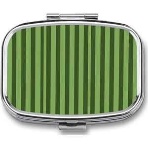 Klassieke Groene Gestreepte Pil Doos Pil Organizer Pil Case 2 Compartiment Geneeskunde Pil Organizer Kleine Pil Case Pil Container Pil Houder Leuke Pillendoos Mini Pil Case