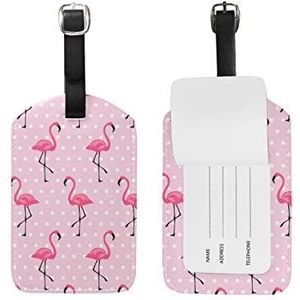 Jeansame Bagage Tag Koffer Label Gepersonaliseerde Lederen Reizen Bagage Tag Roze Flamingo Polka Dots Dier