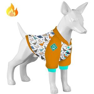 LovinPet Jas voor honden Large: warme flanellen hondenjassen, professionele pasvorm stof met dinosaurusland flanel wit/leisteen/mint hondenoutfit, bijgewerkte trui voor honden, gezellige hondenwinterjas voor koud weer,