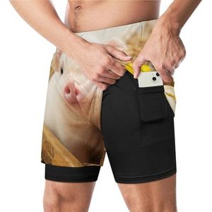 Piggy met Pompoen Grappige Zwembroek met Compressie Liner & Pocket Voor Mannen Board Zwemmen Sport Shorts