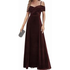Fluwelen Bruidsmeisjes Jurken Spaghetti Bandjes Prom Jurken Koude Schouder Formele Avond Party Gown ZM191xin, Bordeaux, 32