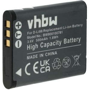vhbw Li-Ion batterij 500mAh (3,6V) compatibel met camera, camcorder, video Panasonic HX-DC10, HX-WA10, HX-DC1, HX-DC2, HX-DC3 vervanging voor VW-VBX070, VW-VBX070E.