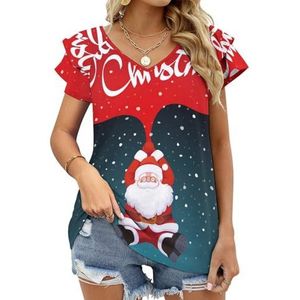 Merry Christmas Grafische Blouse Top Voor Vrouwen V-hals Tuniek Top Korte Mouw Volant T-shirt Grappig