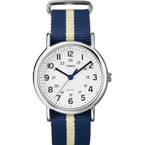 Timex Unisex Special Weekender Slip Through Quartz horloge met analoge display en nylon band, Blauw/Geel, Riem