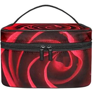 Make-up Organizer Bag, Reizen Make-up Tas Organizer Case Draagbare Cosmetische Tas voor Vrouwen en Meisjes Toiletries Rode Rose Bloem met Water Druppels, Meerkleurig, 22.5x15x13.8cm/8.9x5.9x5.4in