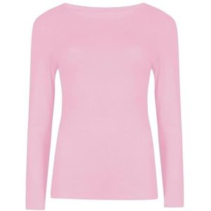 Hamishkane Dames lange mouw ronde hals effen casual basic rekbare getailleerde dames T-shirt top, Baby Roze, 38-40