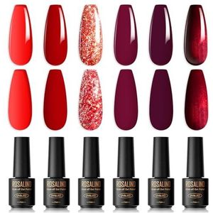 ROSALIND UV Nagellak Rood,6 Kleuren Rood Bourgondisch Donker Glitter Schellak Soak Off UV LED Gel Polish Set Gel Nagellak voor Nagelstudio Design