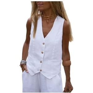Effen kleur katoenen linnen gilet Dames met buiten dragende giletvesten Woon-werkverkeer met pakgilet Dames