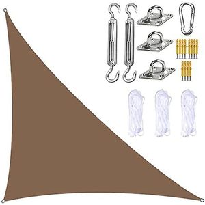 Zonnescherm zeil zonnescherm driehoekige luifel polyester windscherm waterafstotend 98% UV-bescherming, voor buiten tuin met touwen en bevestigingsset (kleur: bruin, maat: 3 x 3 x 4,3 m)