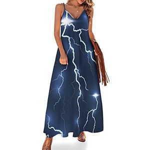 Thunder Flash Strike Zomerjurk voor dames, maxi-jurk, V-hals, mouwloos, spaghettibandjes, lange jurk