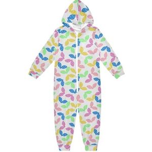LI ZHI XIN Kinderpyjama uit één stuk met capuchon voor jongens en meisjes, jumpsuits voor kinderen, onesie, slaappak, alles-in-één pyjama, winter, warme huisjumpsuit, 5-14 jaar, kleurrijk strikpatroon