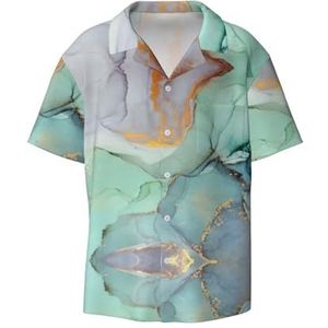 YJxoZH Kleurrijke Marmeren Print Heren Jurk Shirts Casual Button Down Korte Mouw Zomer Strand Shirt Vakantie Shirts, Zwart, M