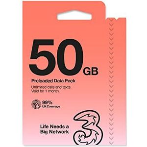 Three Mobile PAYG Voice SIM-pakket - 50 GB