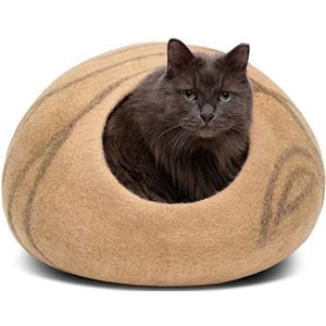 MEOWFIA Premium vilten kattenbedgrot (groot) - handgemaakt 100% merinowolbed voor katten en kittens (lichtgrijs/groot) - milieuvriendelijke premium en persoonlijke ruimte voor uw binnenkatten