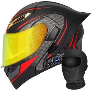 Motorfiets geïntegreerde Bluetooth helm DOT/ECE goedgekeurde motorfiets integraal opklapbare helm Motorhelm met anti-condens dubbele lens met microfoon H,L(59-60cm)