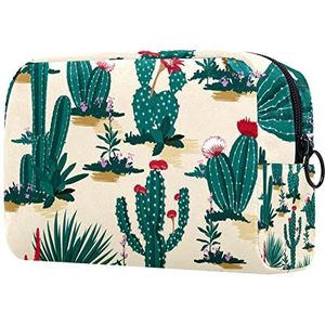 Groene Cactus Woestijn Rode Bloemen Print Reizen Cosmetische Tas voor Vrouwen en Meisjes, Kleine Make-up Tas Rits Pouch Toiletry Organizer, Meerkleurig, 18.5x7.5x13cm/7.3x3x5.1in, Mode
