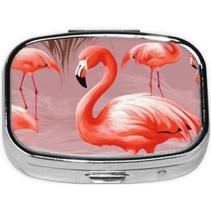 GeRRiT Flamingo Bedrukte Vierkante Pillendoos Mini Pillendoos Pillenorganisator