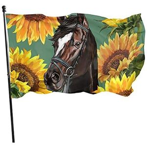 Vlag 90 x 150 cm, paard met zonnebloemen, vlaggen, banner, vervagingsbestendig, boerderijvlag muurdecoratie, windvlag, voor festival, carnaval, thuis