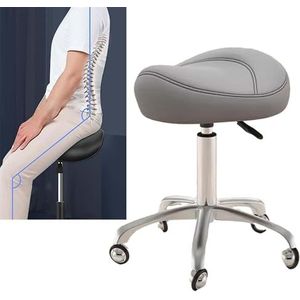 JAVPTAV Ergonomische zadelkruk, tandheelstoel, high-performance hydraulische rolkruk met wielen, verstelbare kruk voor kliniekstudiotattoo (lichtgrijs)