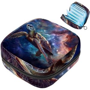 MUOOUM Space Galaxy Schildpad Maandverband Opbergtas Menstruatie Pad Tas Draagbare Menstruatie Cup Pouch met Rits voor Tiener Meisjes Vrouwen Dames