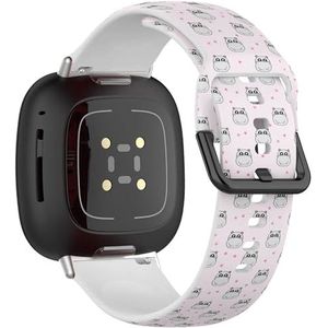 Sportbandje compatibel met Fitbit Sense / Sense 2 / Versa 4 / Versa 3 (schattige kinderen nijlpaard meisjes), siliconen armband, accessoire