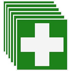 Eerste hulp sticker, groen kruis reddingsteken - zelfklevend waarschuwingsbord voor verbanddoos - 10 x 10 cm (6)