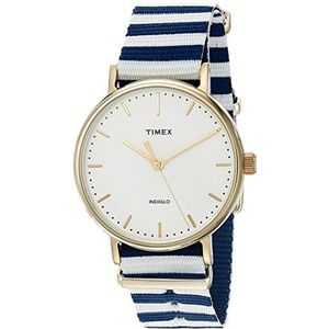 Timex Heren Southview 41mm lederen band horloge, Blauw/Wit Streep, Womens Standard, Casual