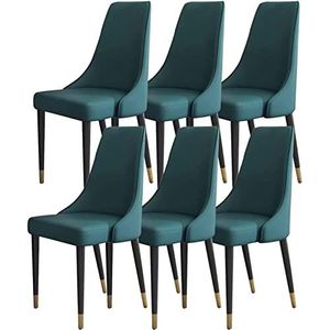 GEIRONV Eetkamerstoel set van 6, keuken microvezel lederen woonkamer zijstoelen houten poten ergonomie zitting Eetstoelen (Color : Dark Blue, Size : 92 * 48 * 45cm)