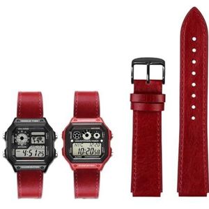 Fit for Casio G-Shock AE-1200WH/1300/1000/A159/A158 AQ-S810W MRW-200H Band Lederen Band heren Retro Horlogeband Armband 18mm (Color : Red black pin, Size : 18mm)