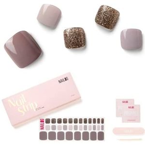 NAILOG Semi Cured Gel Nagelstrips, teennagellakstrips met glanzende gel-afwerking, 32 stuks Long Lasting Pedi Nail Wrap, Last Night