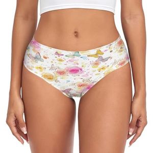 sawoinoa Onderbroek met roze bloem en stippen, voor dames, middelhoge taille, comfortabel, elastisch, sexy ondergoed, bikinibroekje, Mode Pop, XL