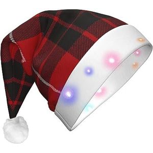 EVANEM Kerstman hoed met LED-verlichting rooster kerstmuts voor volwassenen oplichten Xmas hoeden pluche kerstmuts