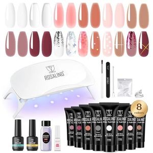ROSALIND Gelnagelstarterset, poly-nagelgelset met uv-lamp, basislaag en manicure-gereedschap, 8 kleuren 10ml nagelverlengingsgel starterset voor professionele salon en thuis, doe-het-zelf